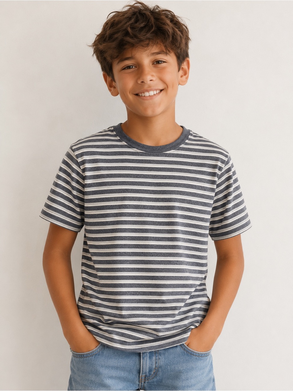 wonder nation Gray Striped Short Sleeve Tee